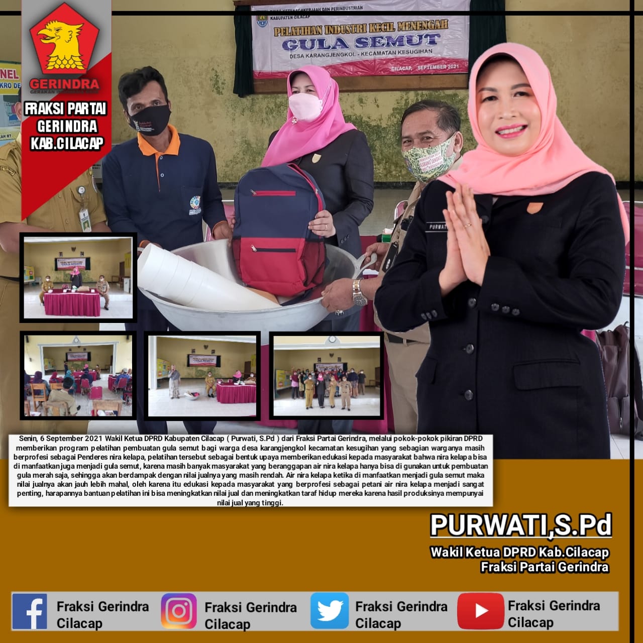 Legislator GERINDRA Cilacap Memberikan Pelatihan Produksi Gula Semut